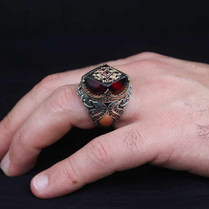 Different Cut Silver Ruby Stone Mens Ring