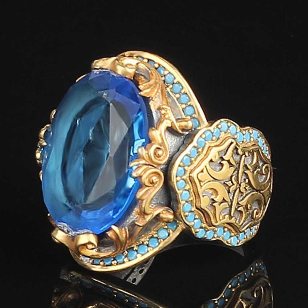 Elegant Design Silver Aquamarine Mens Ring