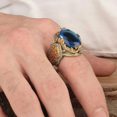Elegant Design Silver Aquamarine Mens Ring