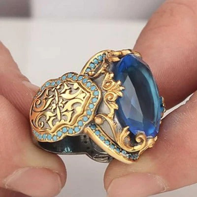 Elegant Design Silver Aquamarine Mens Ring