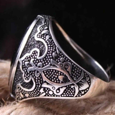 Exclusive Beautiful Onyx Stone Silver Mens Ring