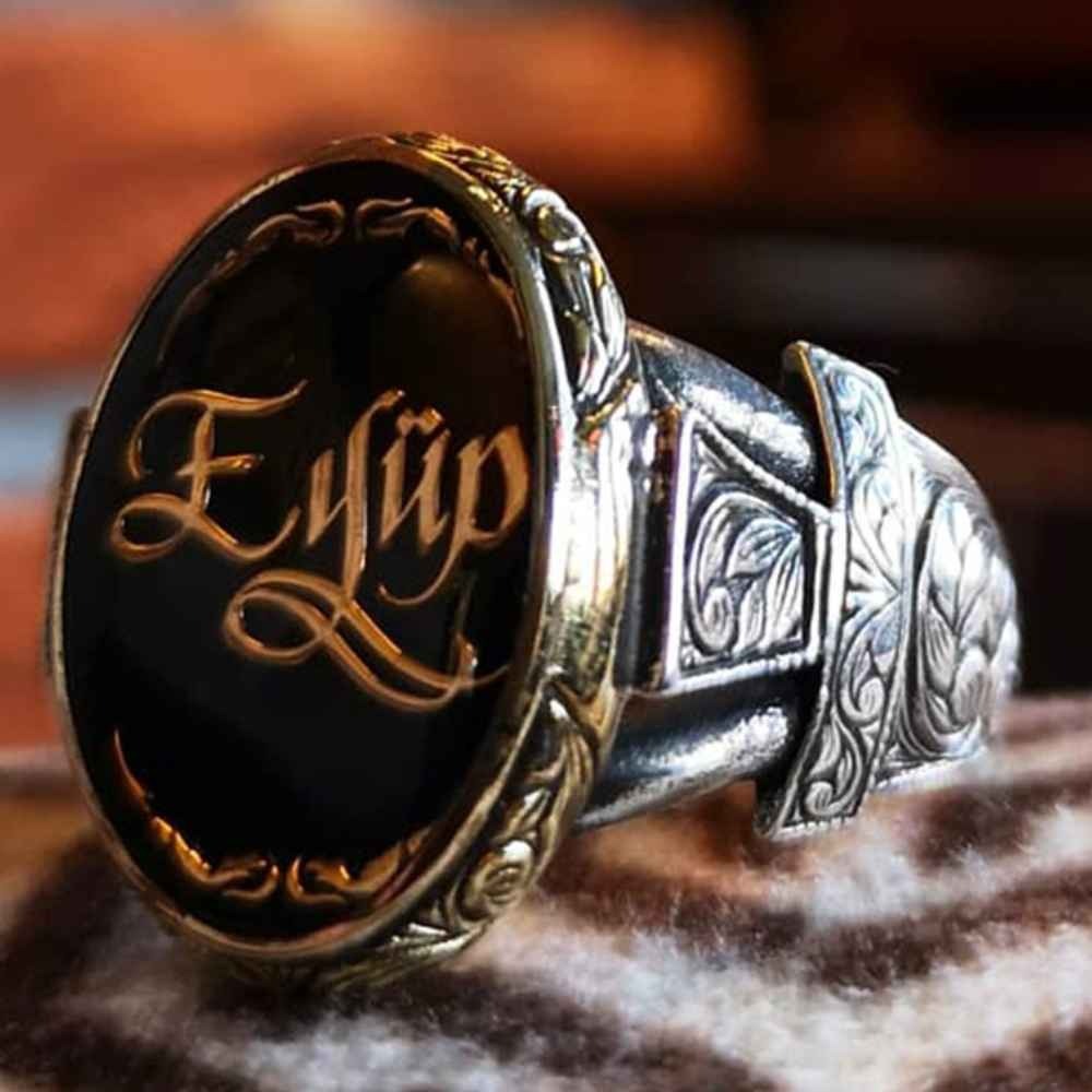 Hand Engraved Customizable Name Silver Mens Ring