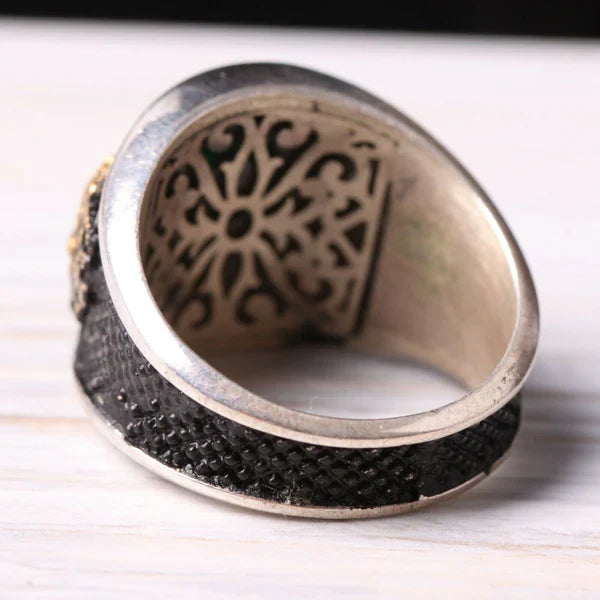 Handmade SilverOttaman Green Emerald Stone Mens Ring