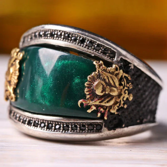 Handmade SilverOttaman Green Emerald Stone Mens Ring