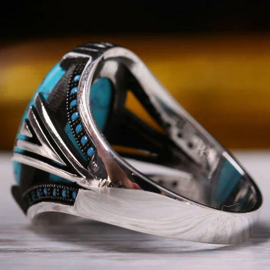 Handmade Silver Multi Turquoise Stone Mens Ring