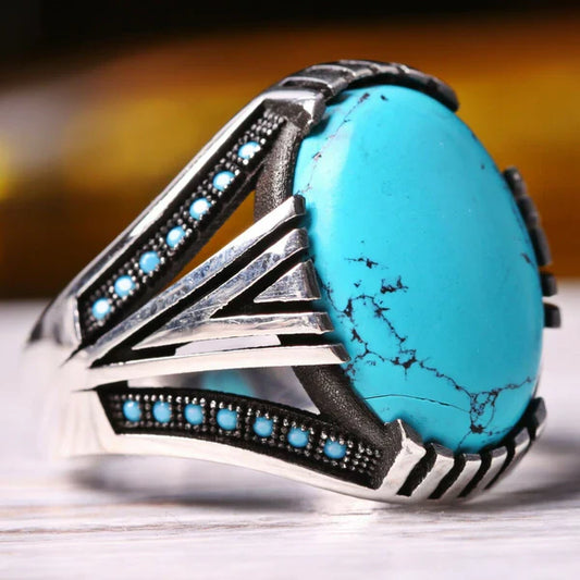 Handmade Silver Multi Turquoise Stone Mens Ring