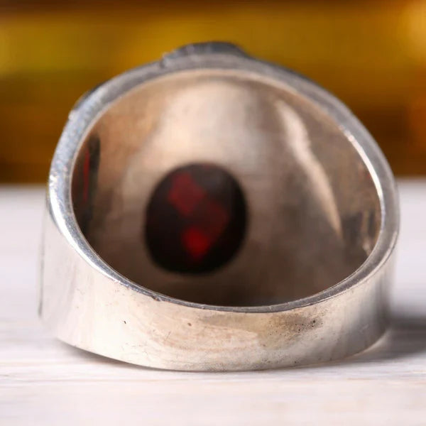 Handmade Silver Ottaman Eagle Ruby Stone Mens Ring