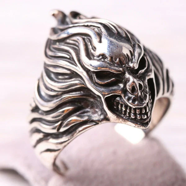 Handmade Silver Skull No Stone Mens Ring