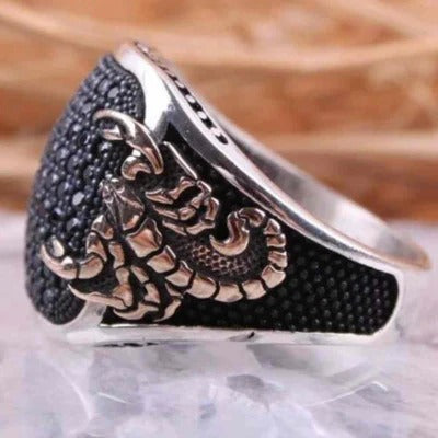 Heavy Scorpion Onyx Stone Silver Black Mens Ring
