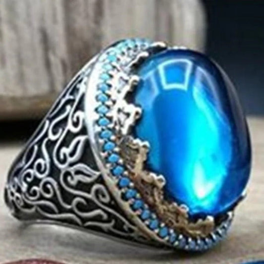 Hq Excellent Cut Silver Aquamarine Stone Mens Ring