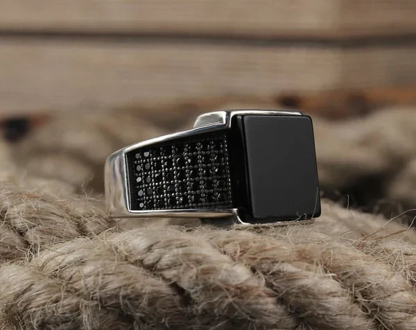 Timeless Black Square Onyx-Silver