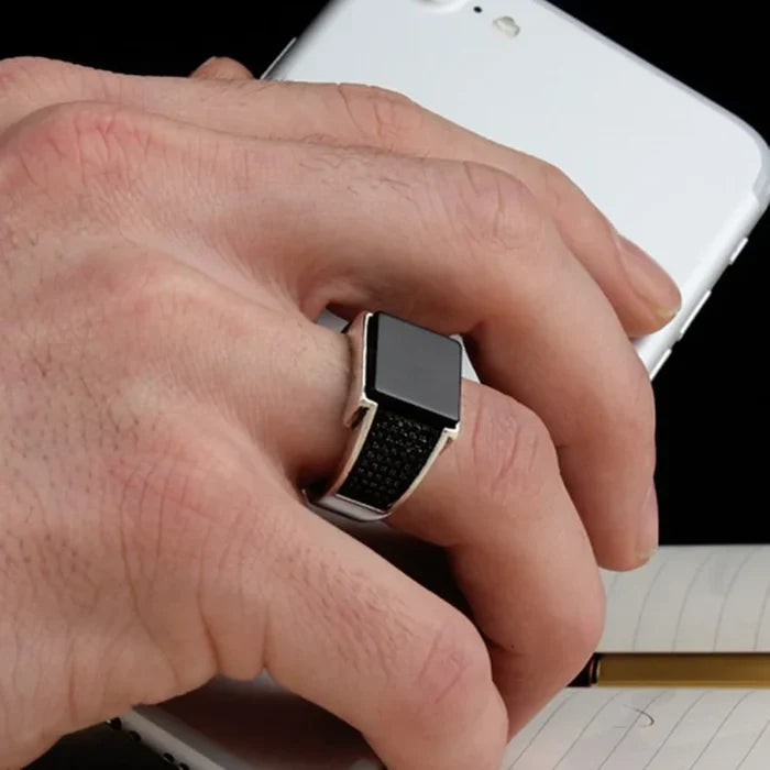 Timeless Black Square Onyx-Silver
