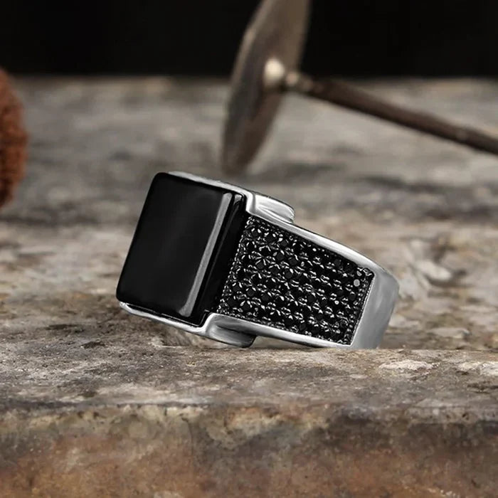 Timeless Black Square Onyx-Silver