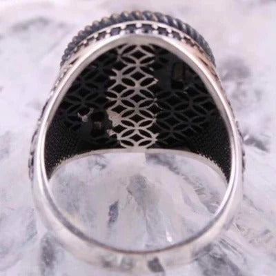 King Eagle Onyx Stone Silver Handmade Black Mens Ring