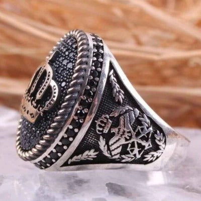 King Eagle Onyx Stone Silver Handmade Black Mens Ring