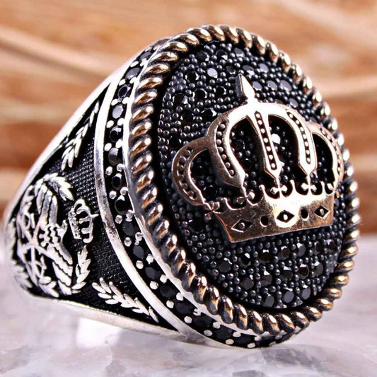 King Eagle Onyx Stone Silver Handmade Black Mens Ring