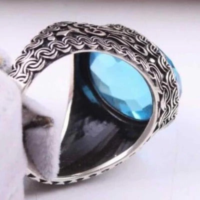 Luxury Cut Aquamarine Silver Mens Ring