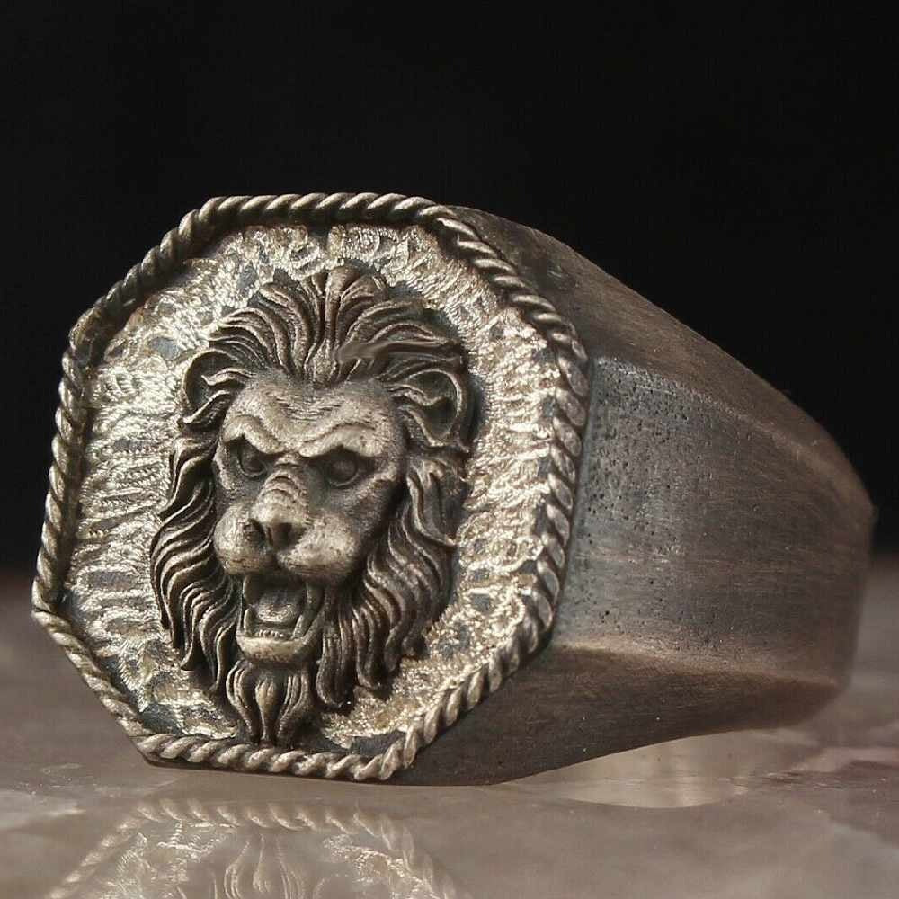 Luxury Lion Head Elegant Silver No Stone Mens Ring