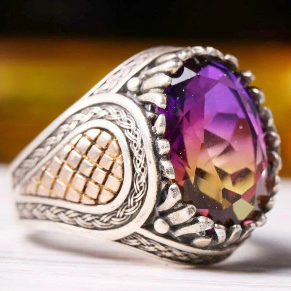 Luxury Tourmaline Stone Silver Mens Ring