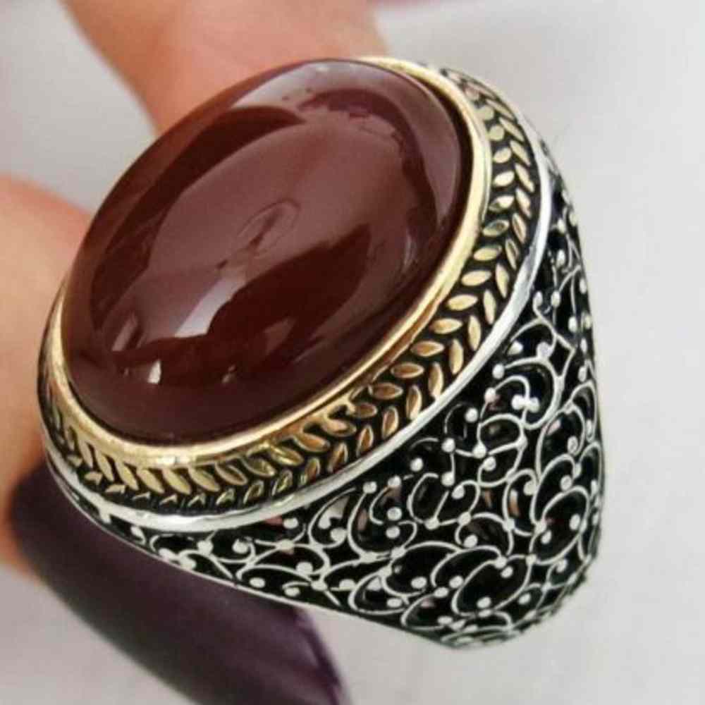 Mens Red Agate Stone Silver Mens Ring