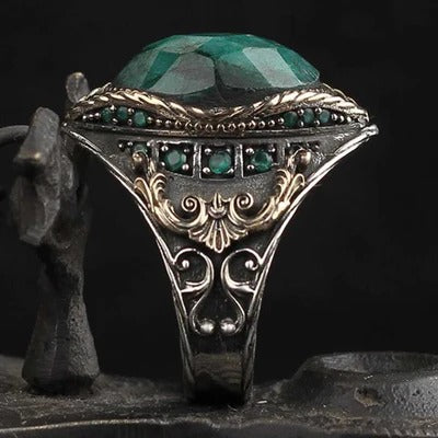 Natural Emerald Stone SilverNice Mens Ring