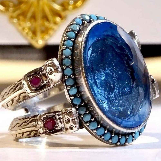 Natural Stones Silver Unique Mens Ring