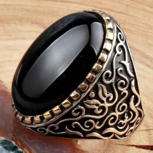 Noble Black Onyx Silver Mens Ring
