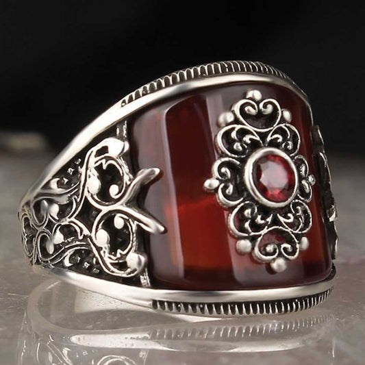 Noble Red Agate Best Silver Handmade Mens Ring
