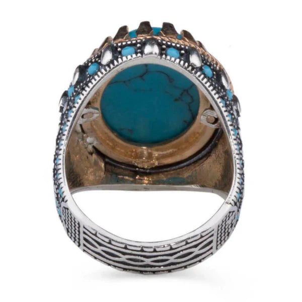 Original Silver Solid Turquoise Stone Showy Mens Ring