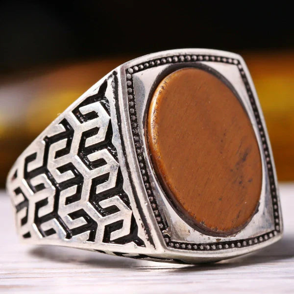 Original Handmade Silver Tigers Eye Stone Mens Ring