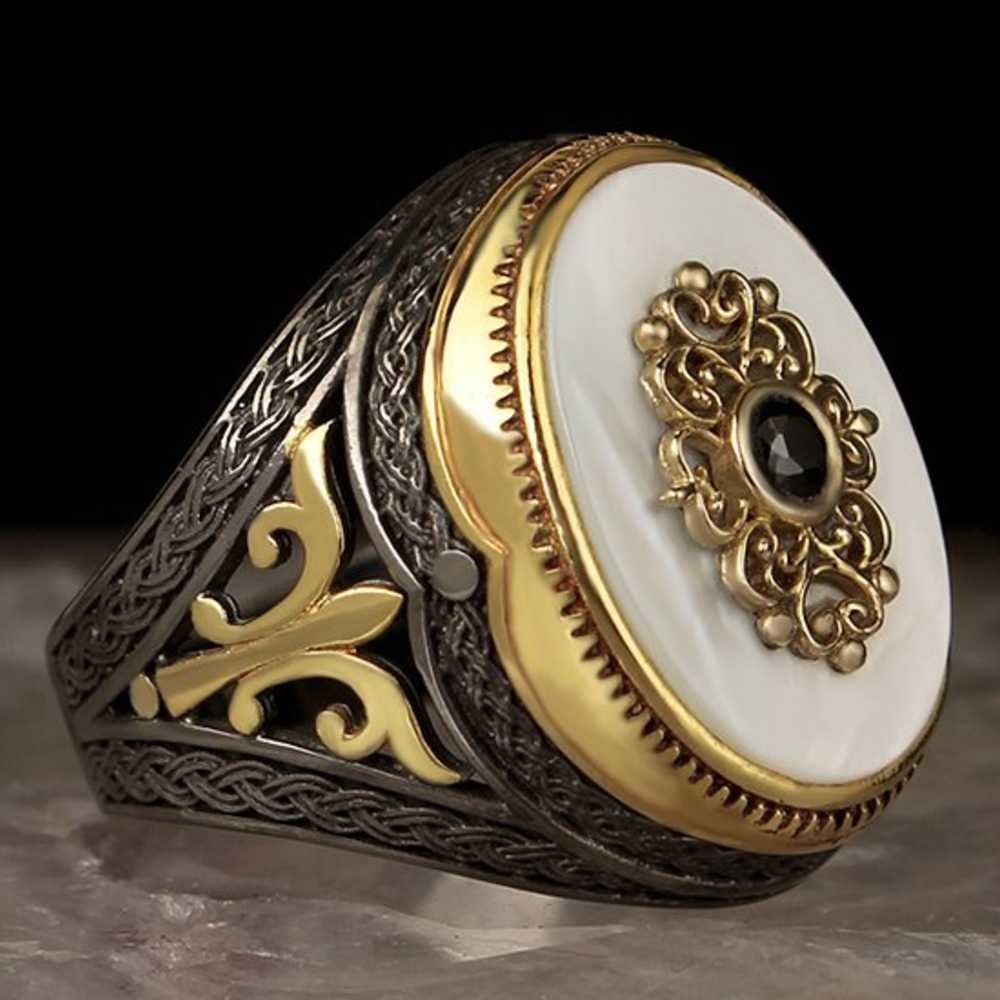 Original Pearl Stone Silver Luxury Mens Ring