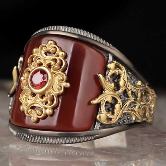 Original Red Agate Aqeeq Silver Handmade Mens Ring