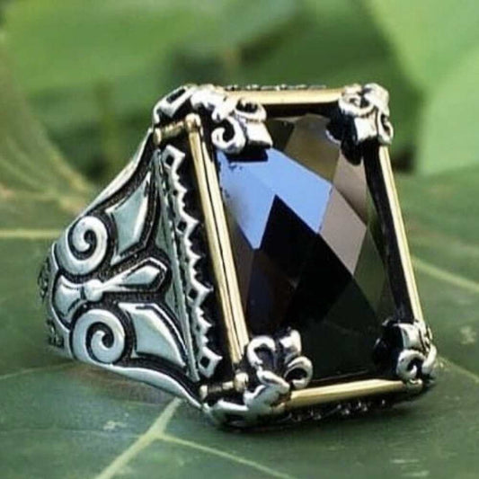 Design Facet Onyx Silver Mens Ring