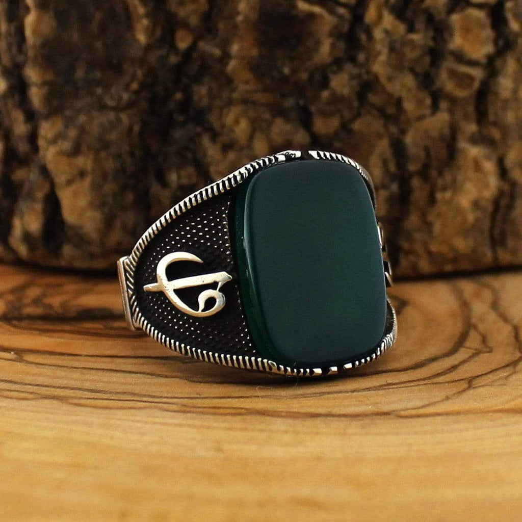 Silver Green Aqeeq (Agate) Stone IS1 IS2 NS3