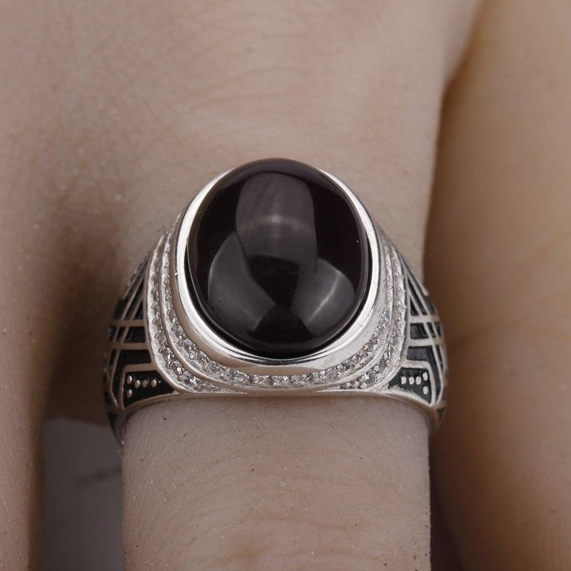 Silver with Dark Brown Agate Stone with Clear CZ Men Ring NS3 IS2 IS1 VAL1