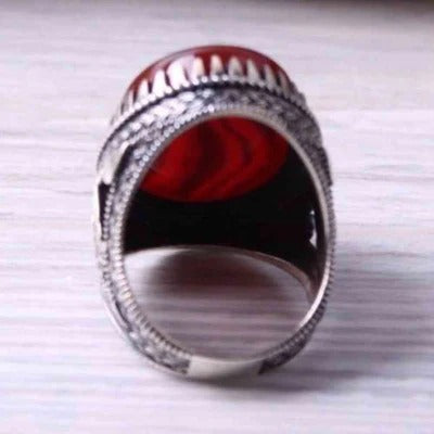 Red Liver Agate Stone Handmade Silver Mens Ring