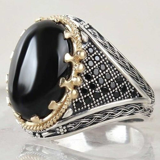 Round Multi Onyx Stone Silver Handmade Mens Ring