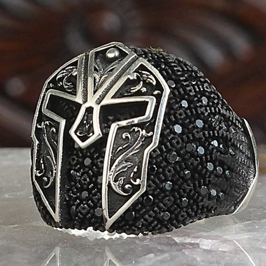 Spartan Design Silver Multi Onyx Stone Mens Ring