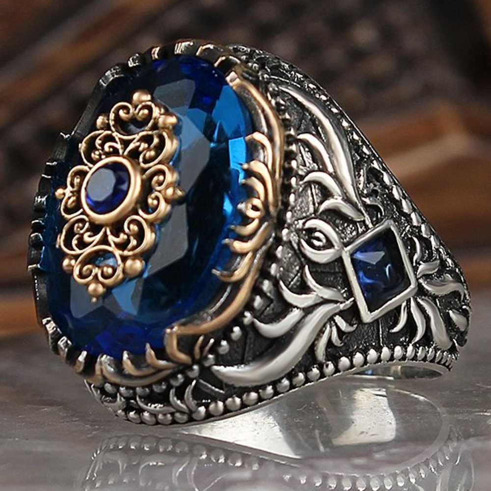 Special Aquamarine Luxury Cut Stone Silver Mens Ring
