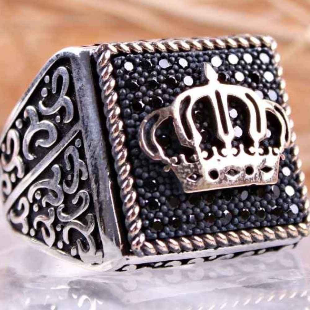 Square Onyx Stone Silver King Desing Mens Ring