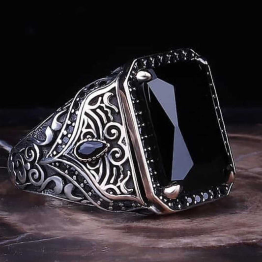 Stylish Black Onyx Stone Silver Handmade Mens Ring