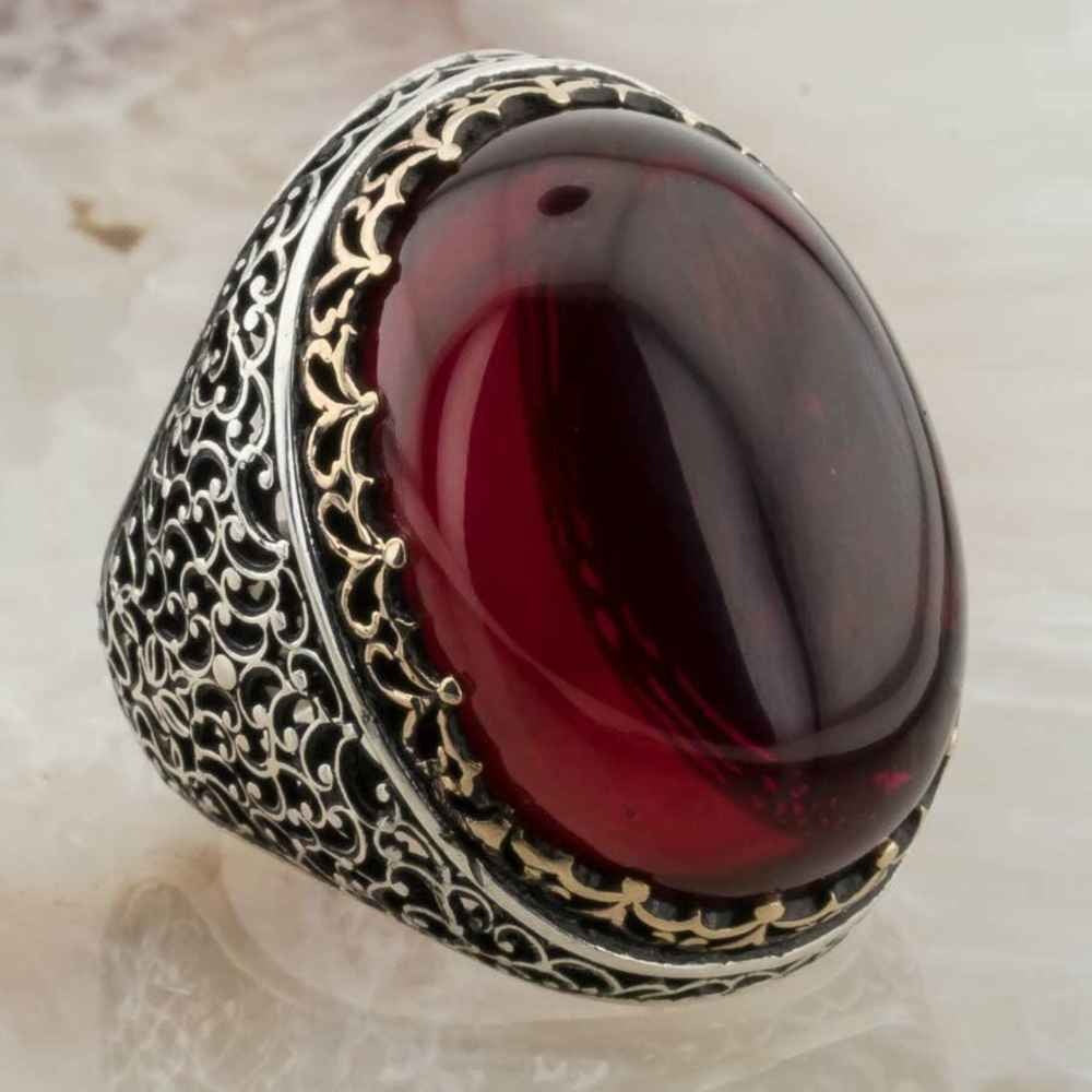 Very Heavy Silver Ruby Stone Mens Ring