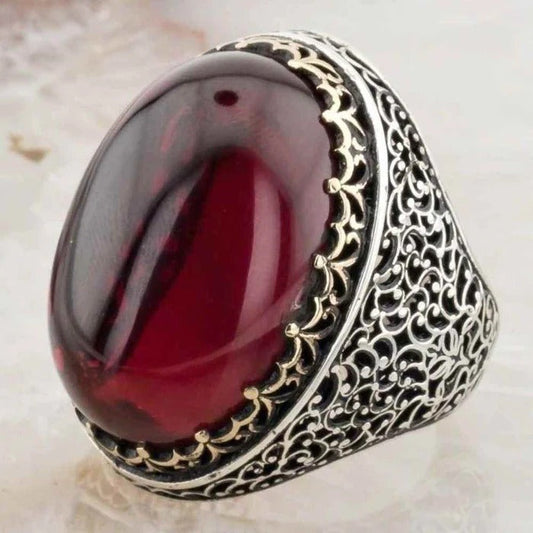 Very Heavy Silver Ruby Stone Mens Ring